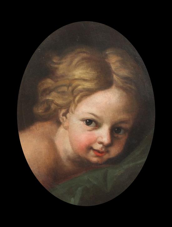 Continental School Study of the head of putto oval, 16.5 x 13in.
